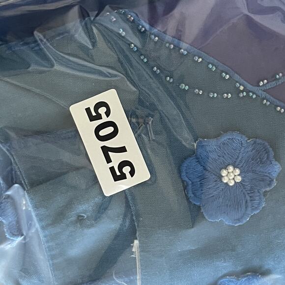 Vintage Bellino Paris Mode Top Womens 14 Blue Ramie Embroidered Beaded Applique - Picture 14 of 14